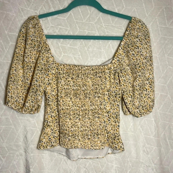 Abercrombie & Fitch Yellow Daisy Puff Sleeve Sweetheart Top Women's Size Small - Picture 2 of 7